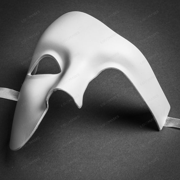 Classic Venetian Phantom of the Opera Half Face Mask - White - Picture 3 of 6